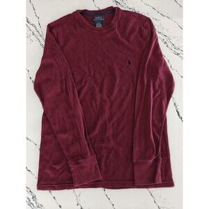 Polo Ralph Lauren Shirt Men Medium Red Blue Pony Thermal Long Sleeve Waffle Knit